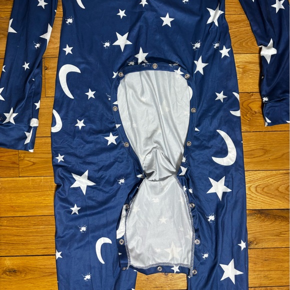 Blue Star and Moon Print Pajama Onesie with Butt Flap - Picture 6 of 7